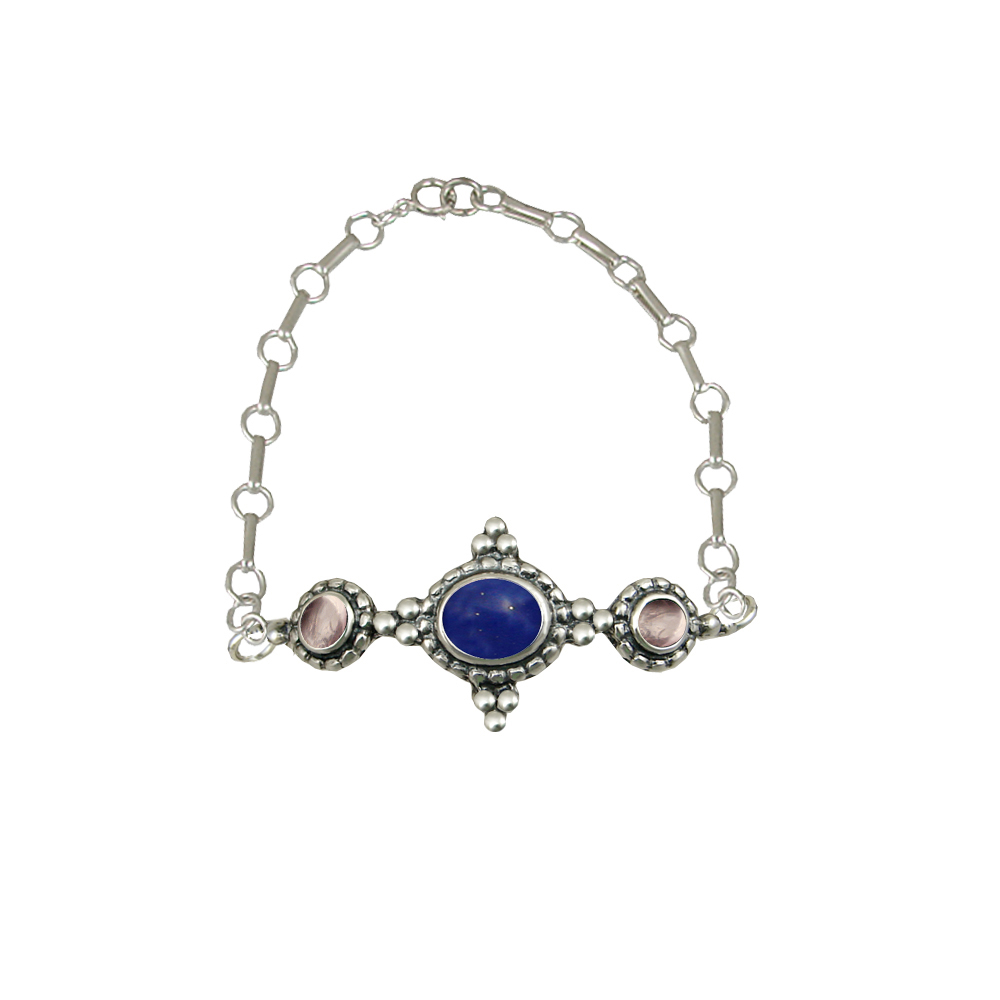 Sterling Silver Gemstone Adjustable Chain Bracelet With Lapis Lazuli